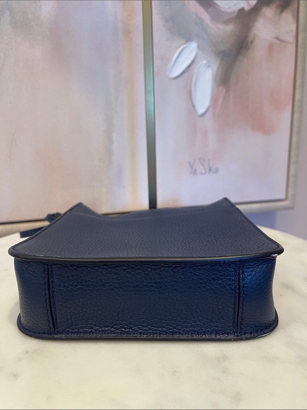 Tory Burch Navy Pebbled Leather Crossbody with Tassel - Picture 6 of 7